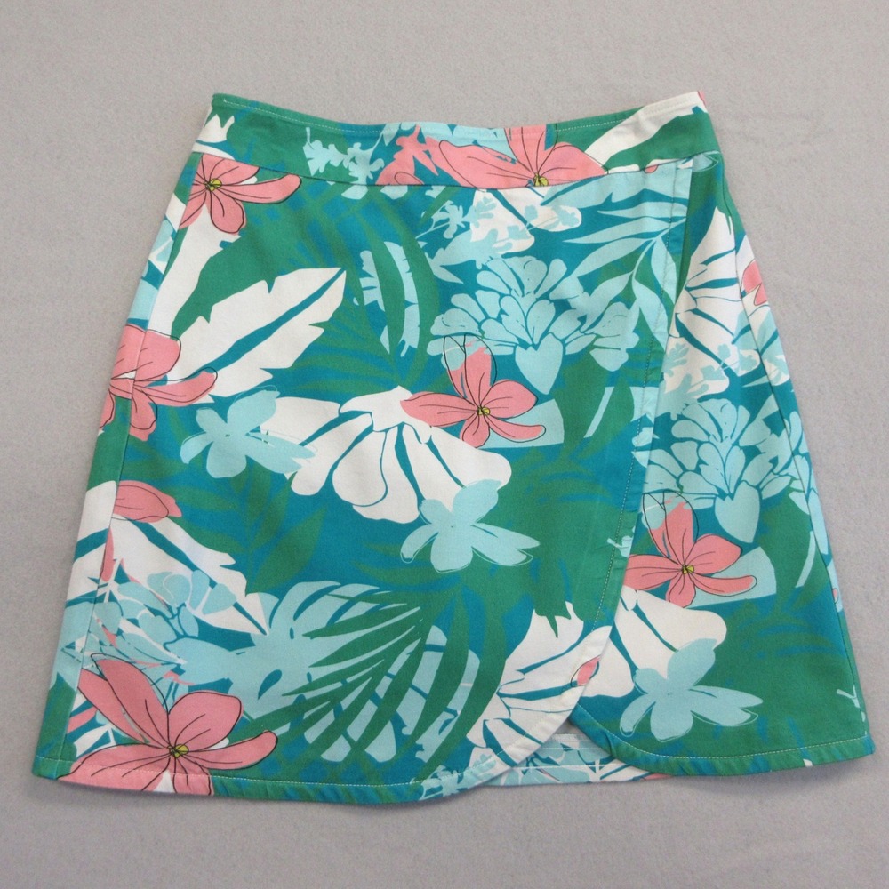 Boston Proper Mini Skirt‎ Women Size 6 Green Pink White Skort Tropical Floral
